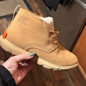 Sorel Tan Winter Boots with Orange Detail